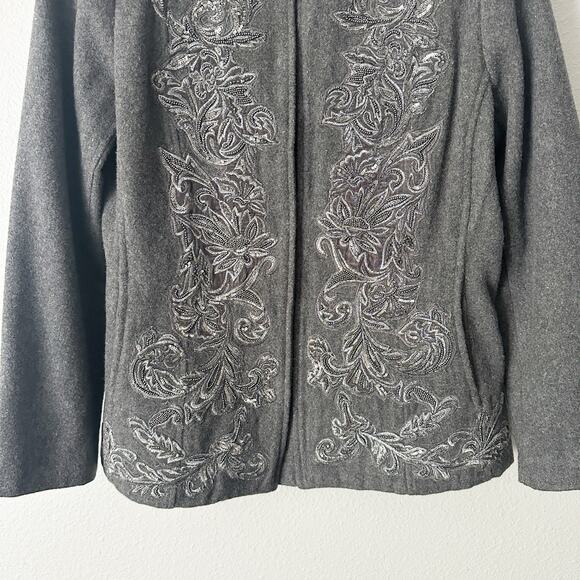 Chico's Size 1 Gray Wool Blend Beaded Embellished Jacket Women’s Size Medium - Picture 8 of 15